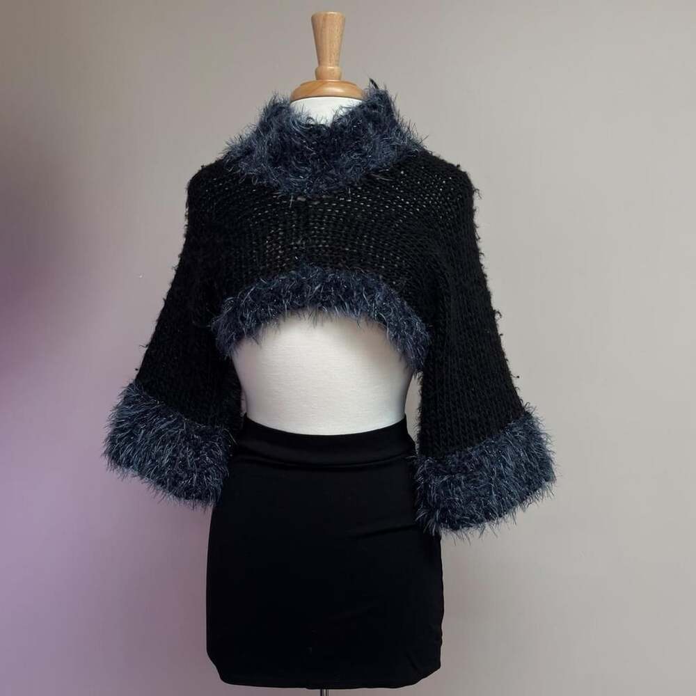 Unbranded Black Fuzzy Eyelash Knit Bolero Shrug Sweater